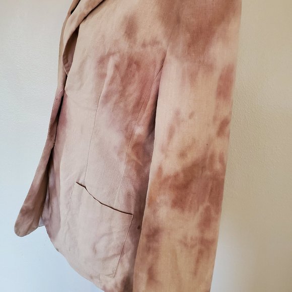 Linen blazer beige tan ivory brown khaki medium jacket work wear casual tie dyed - Picture 2 of 3